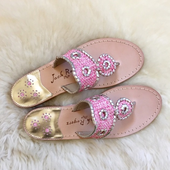 Jack Rogers Pink & Silver Genevieve Thong Sandals - Picture 2 of 7